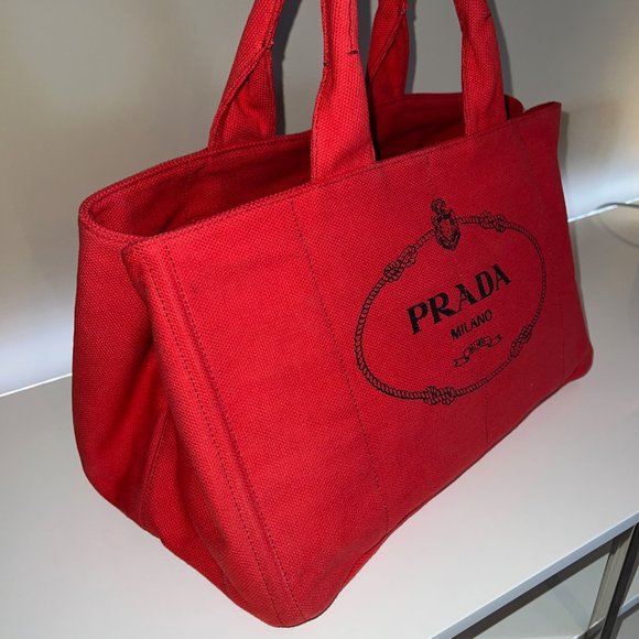 Vintage Prada Canapa Logo Tote Red Canvas New - Picture 3 of 5